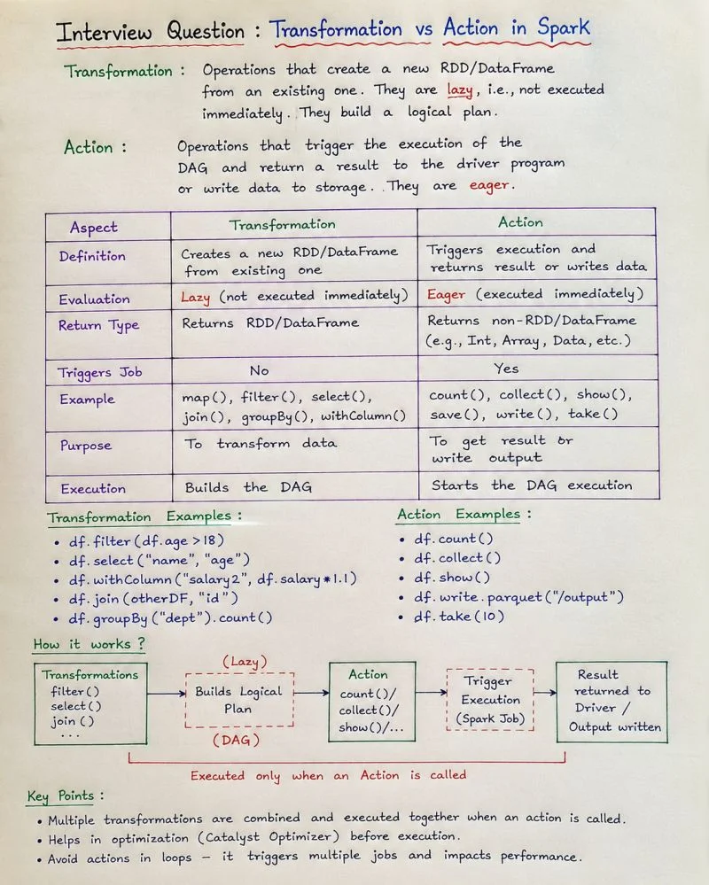 What is the difference between Transformation and Action in Spark?